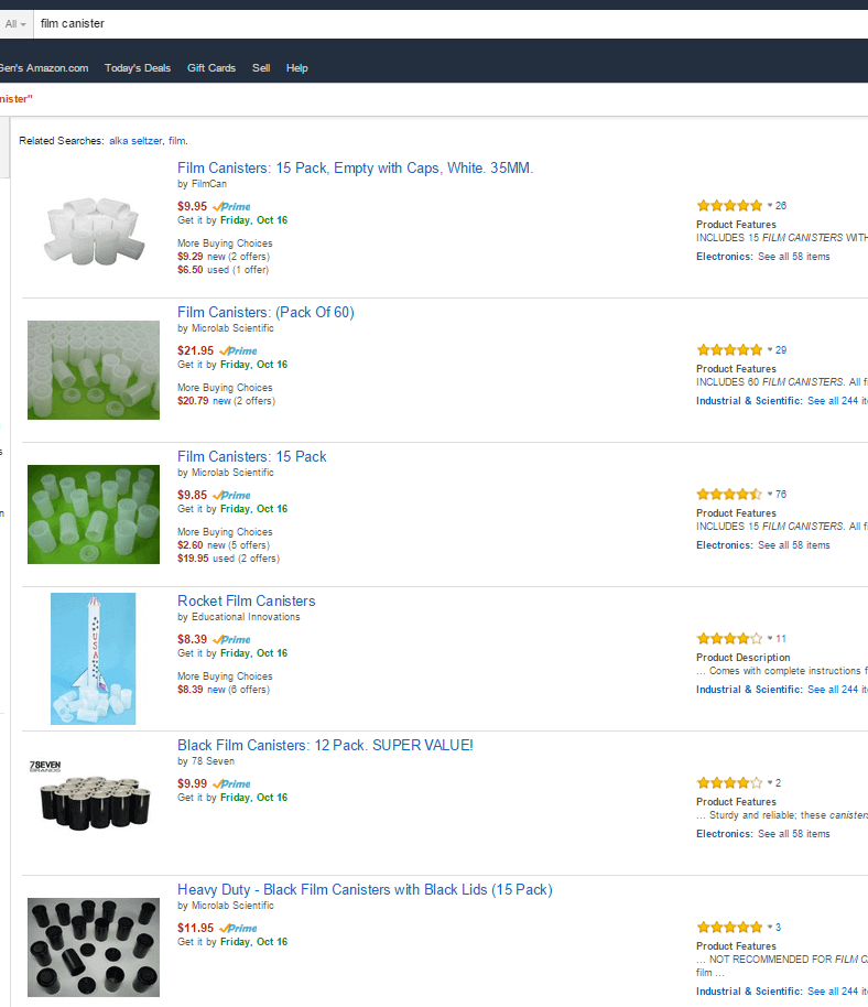 film canisters on Amazon