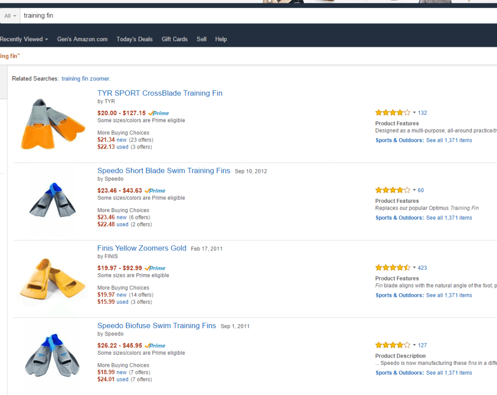 training fins on amazon