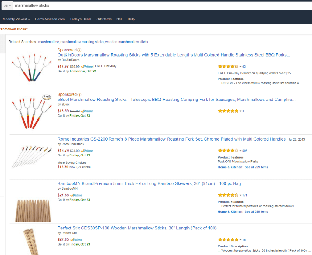 Choosing a private label product: marshmallow-sticks-on-amazon in october