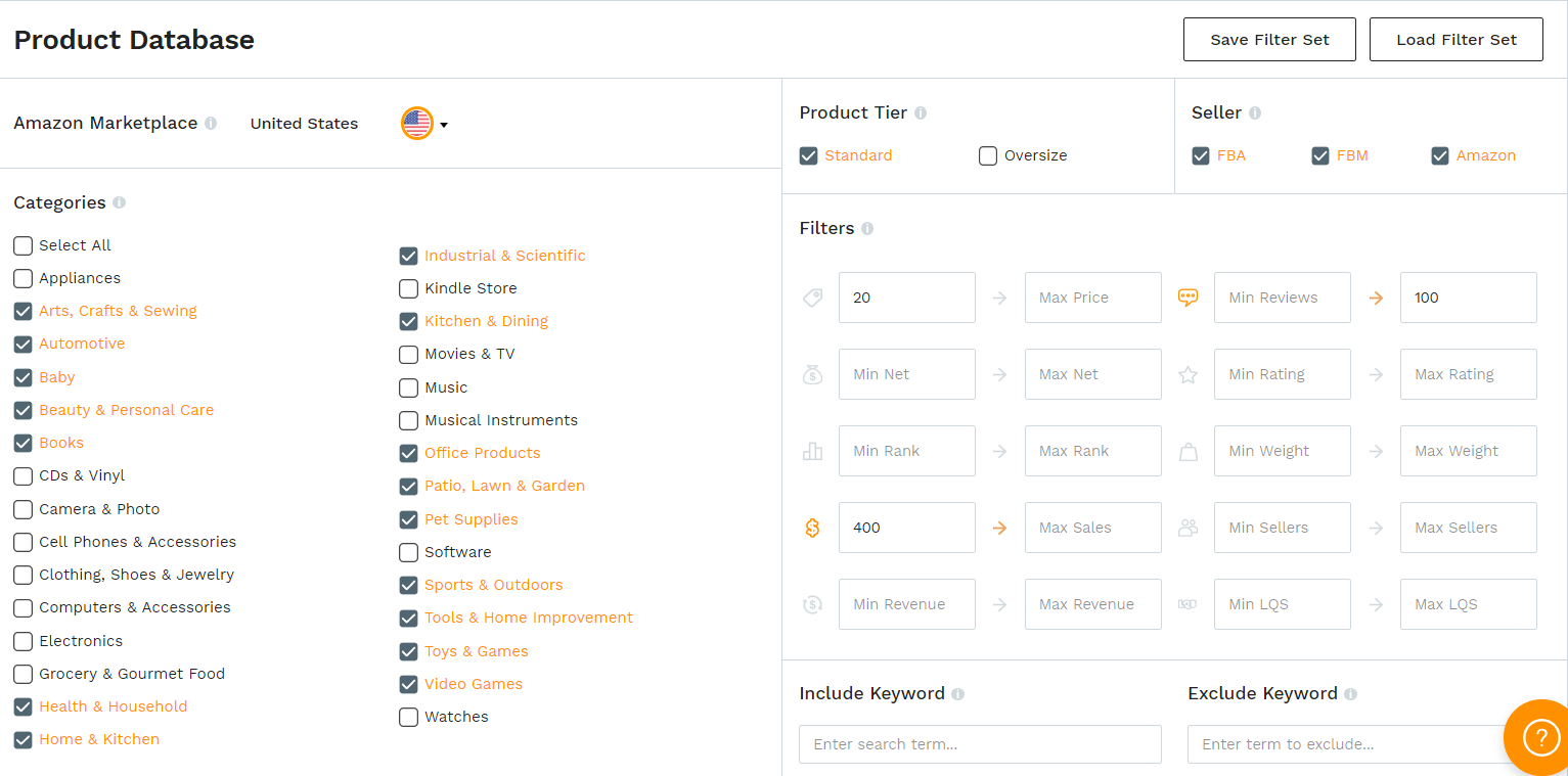 Database with filters