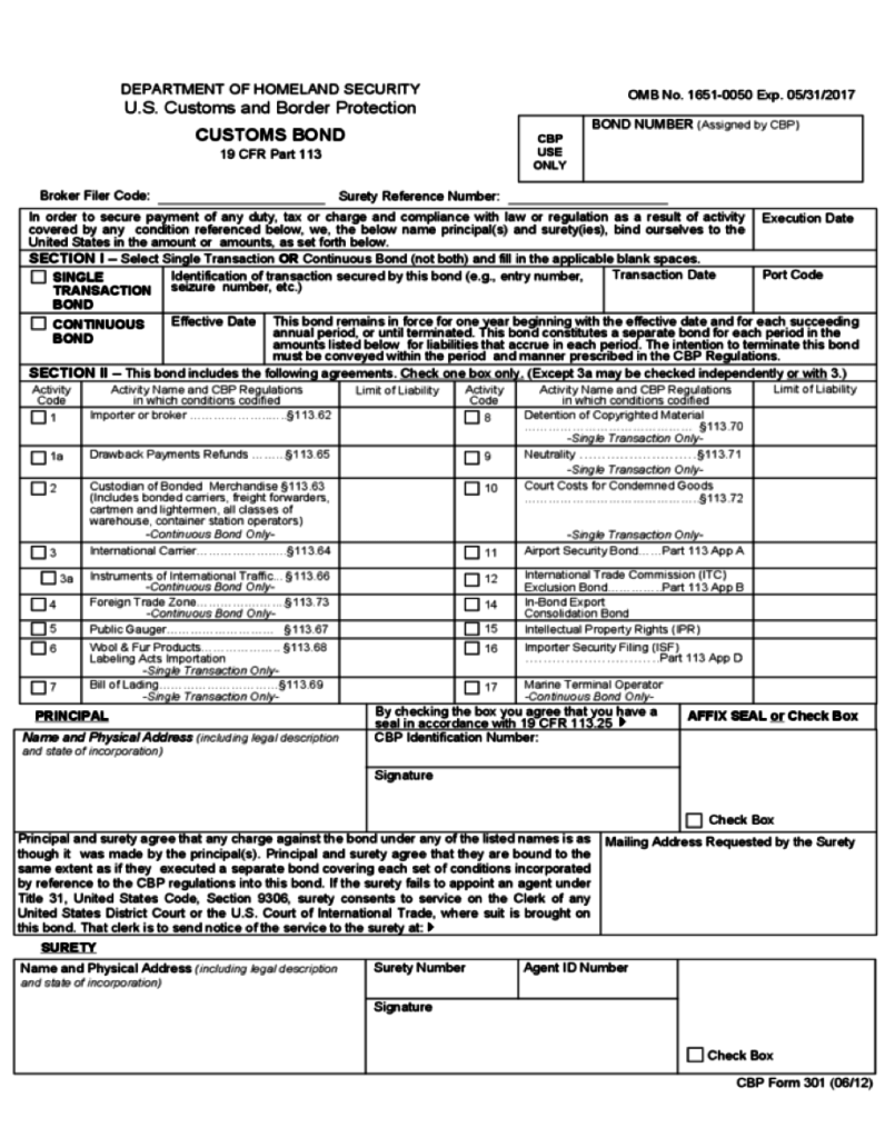 Customs bond deals