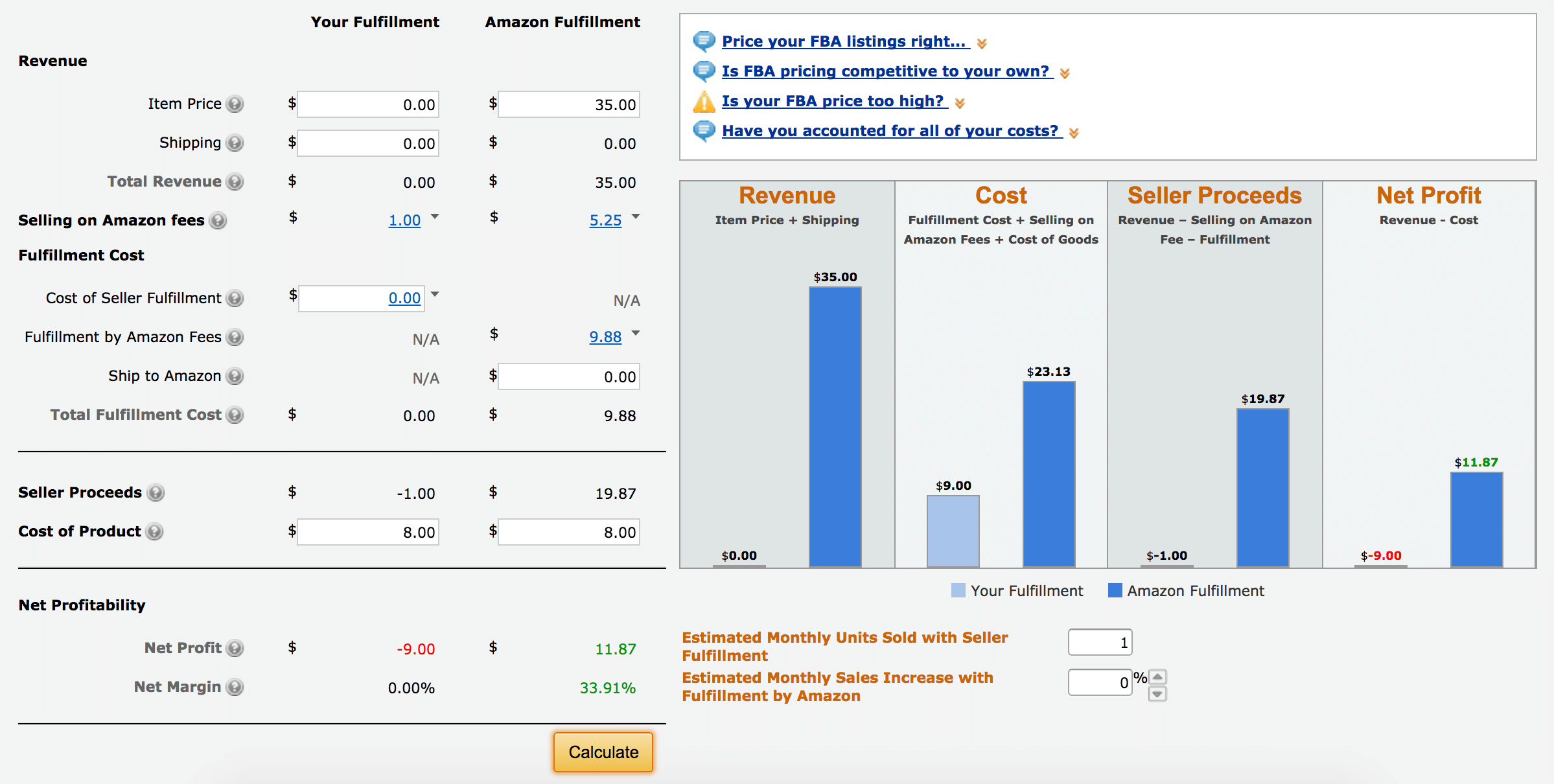 FBA Calculator Amazon