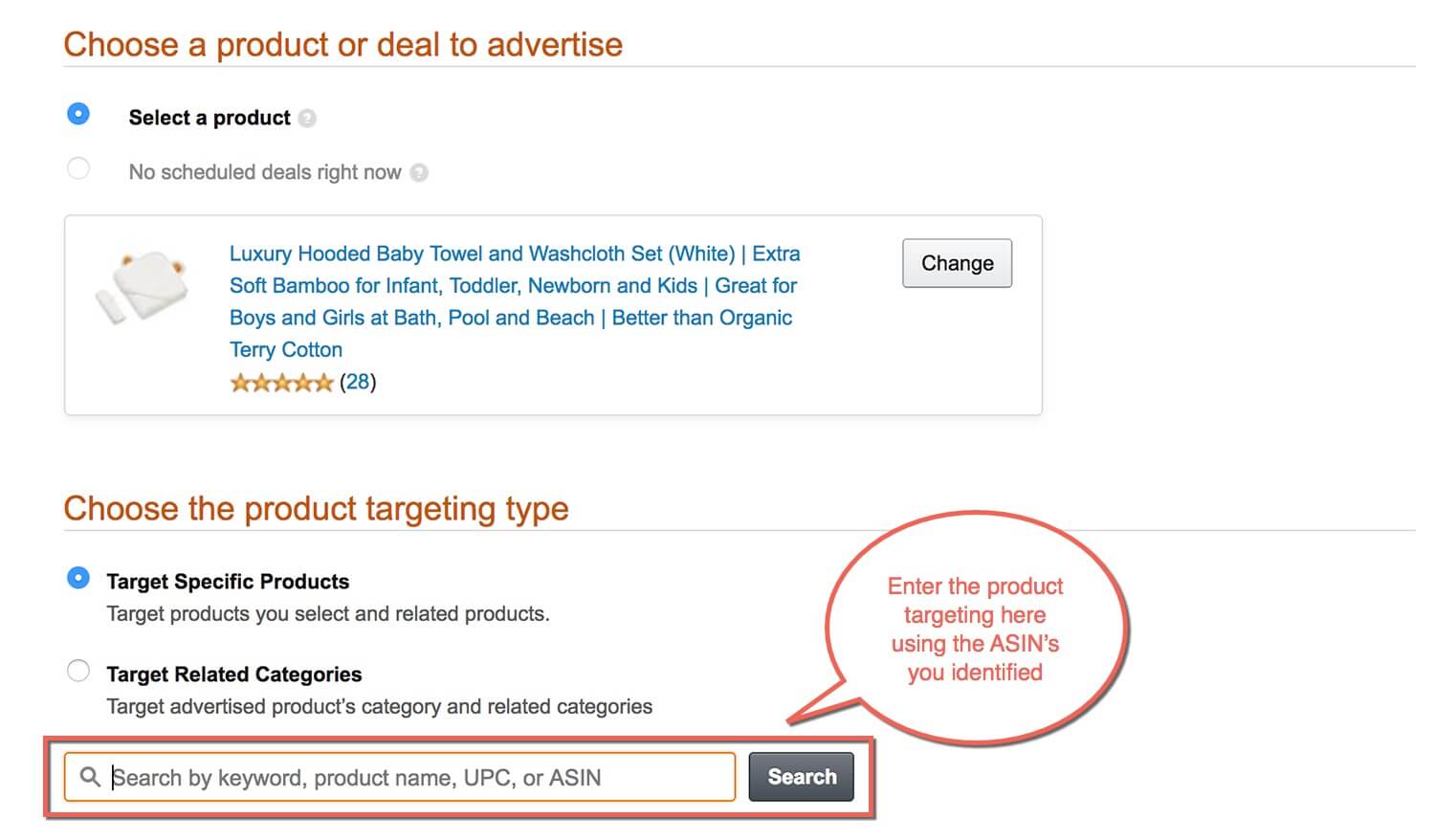 select an ASIN to target product display ads