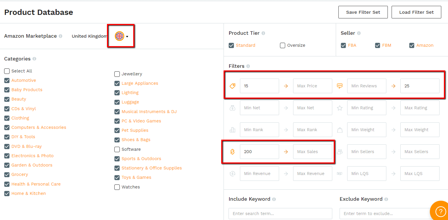 MDCS UK Database filters