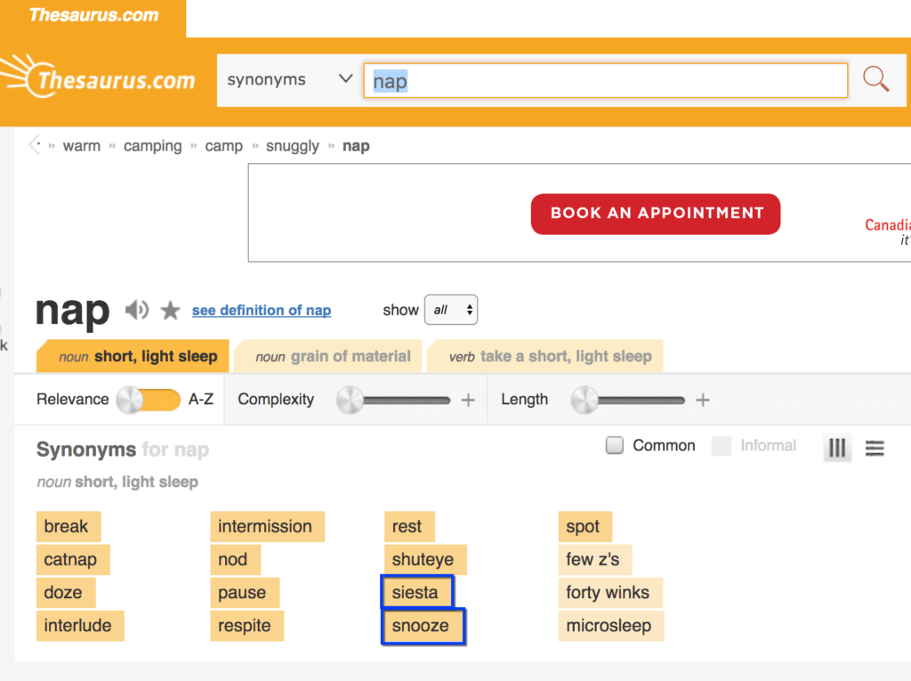 finding a brand name using a synonym finder