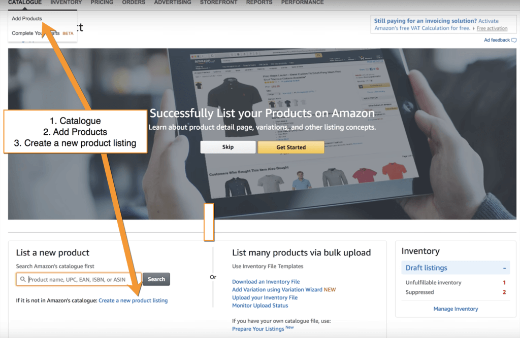 Create a product in seller central