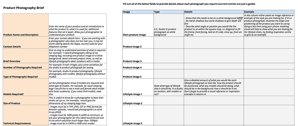 Product photography brief