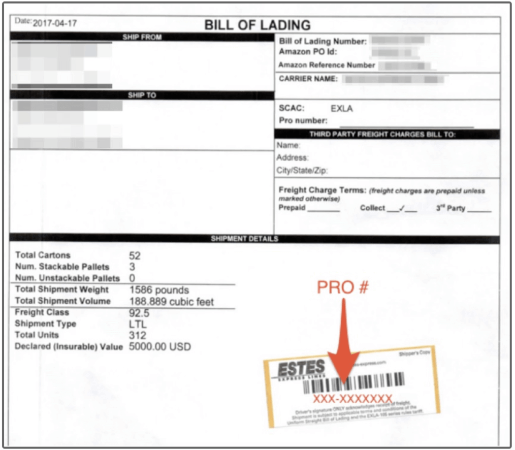 bill of lading example