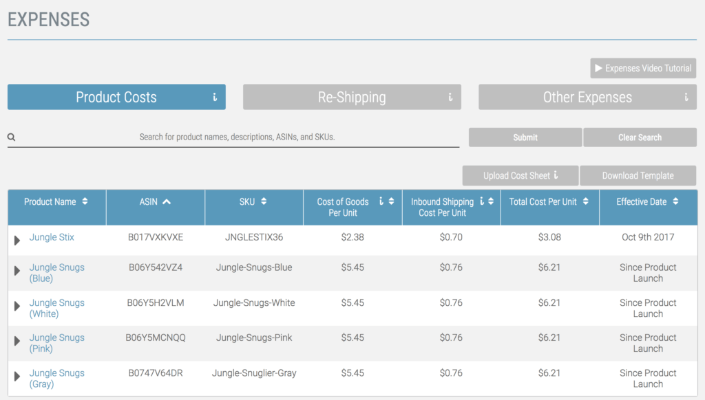 Fetcher expenses tab