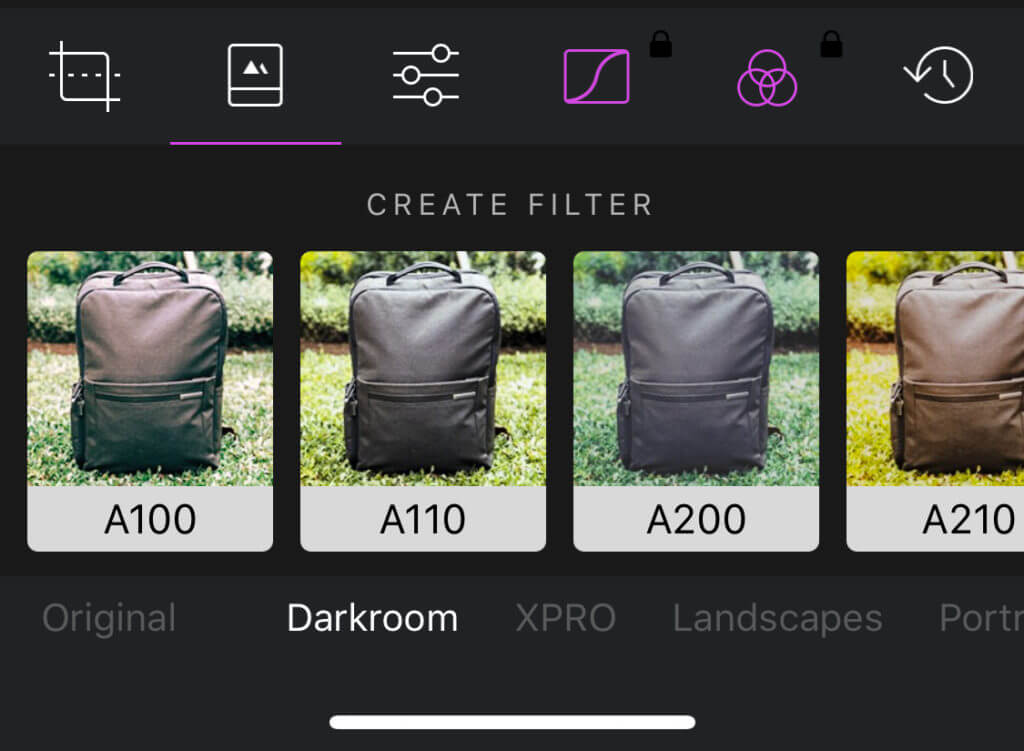 Editing images with filters in darkroom