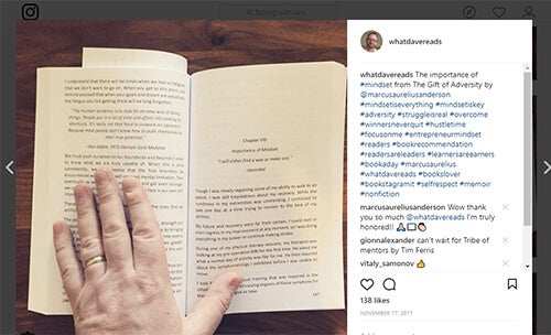 Book open, with instagram post