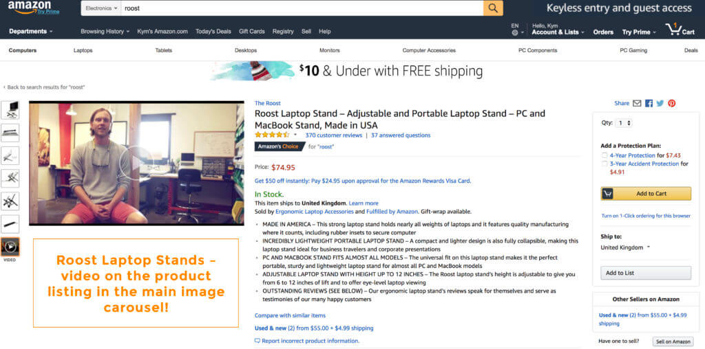 Roost video on product listing