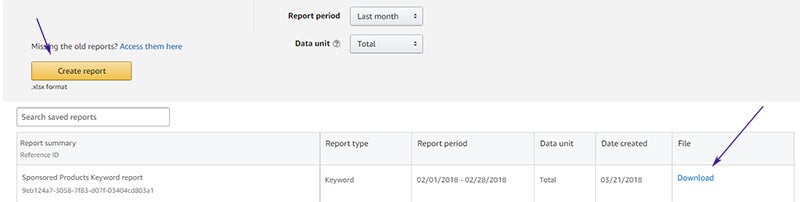 How to create a downloadable keyword report for Amazon PPC