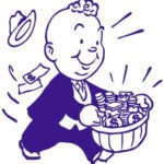 advertising man with basket of money