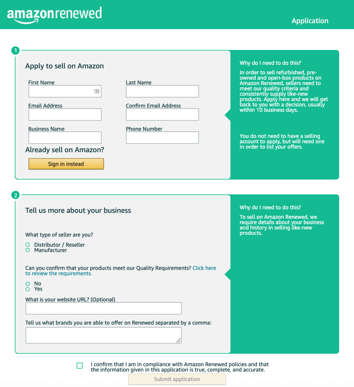 Amazon Renewed: application form