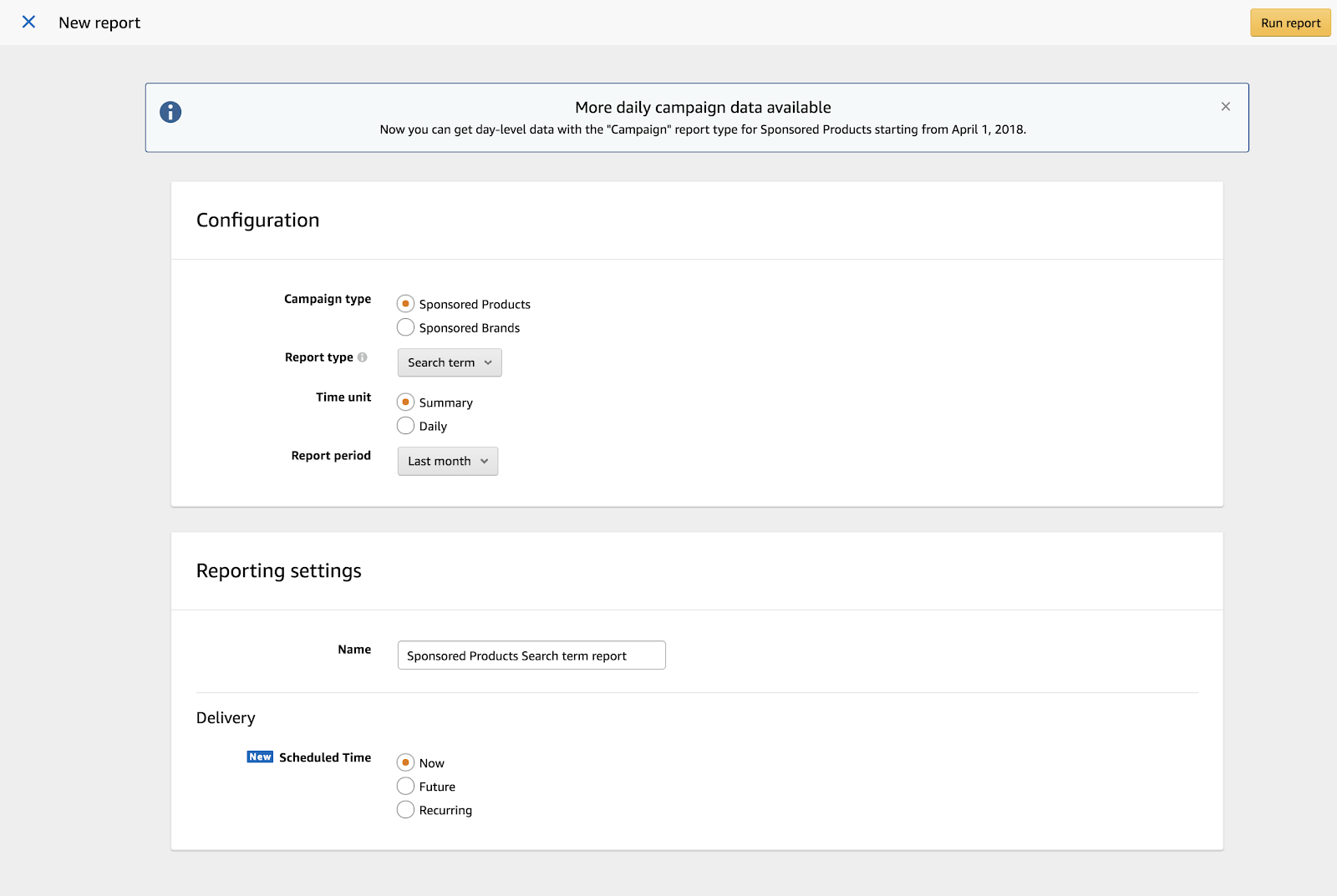 Amazon PPC: reporting settings