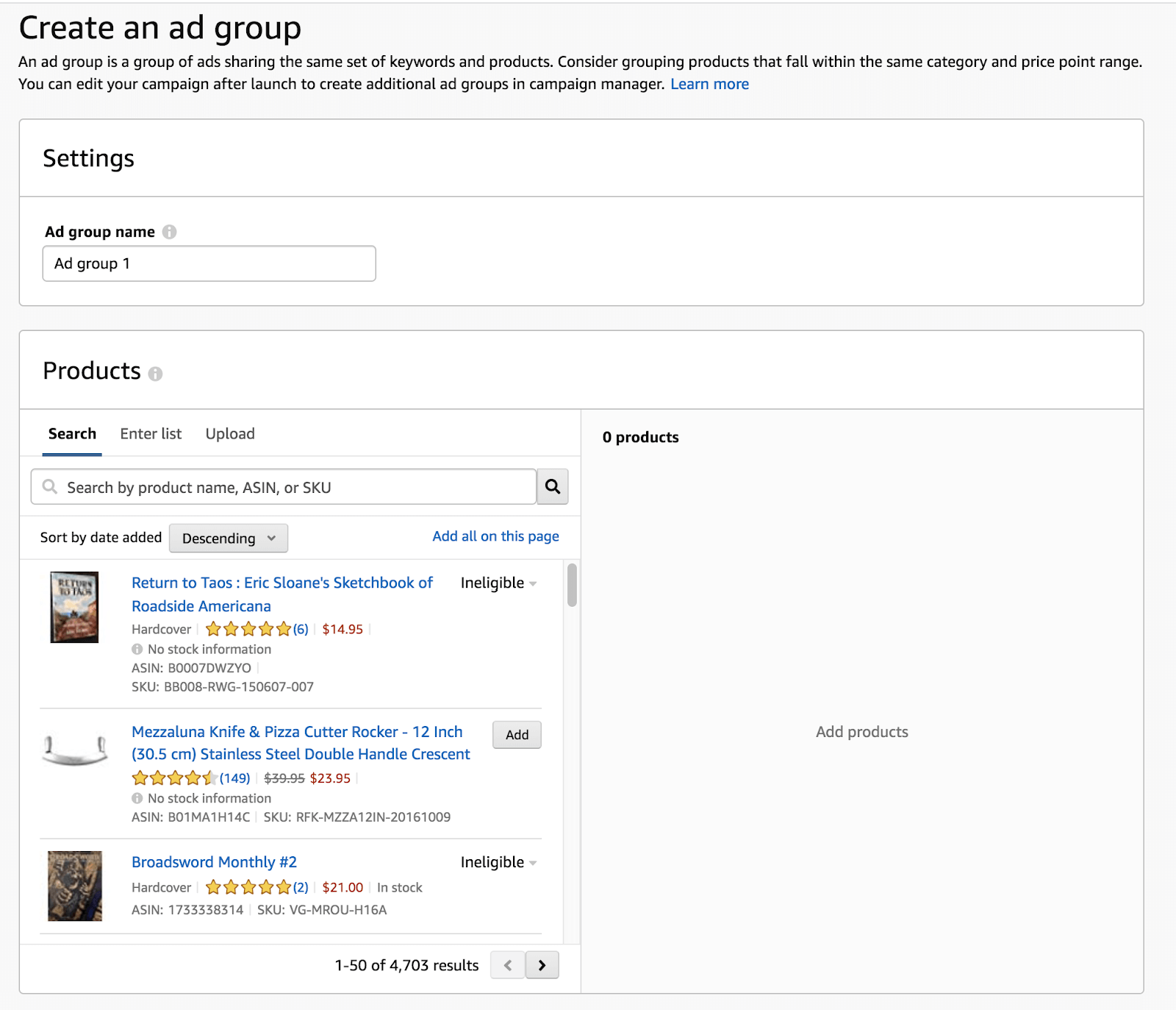 Amazon PPC: creating an ad group