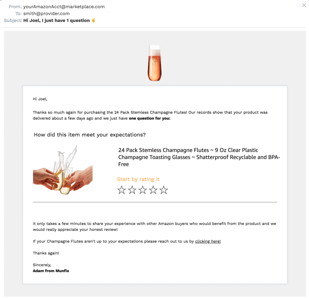 A simple example of a review email