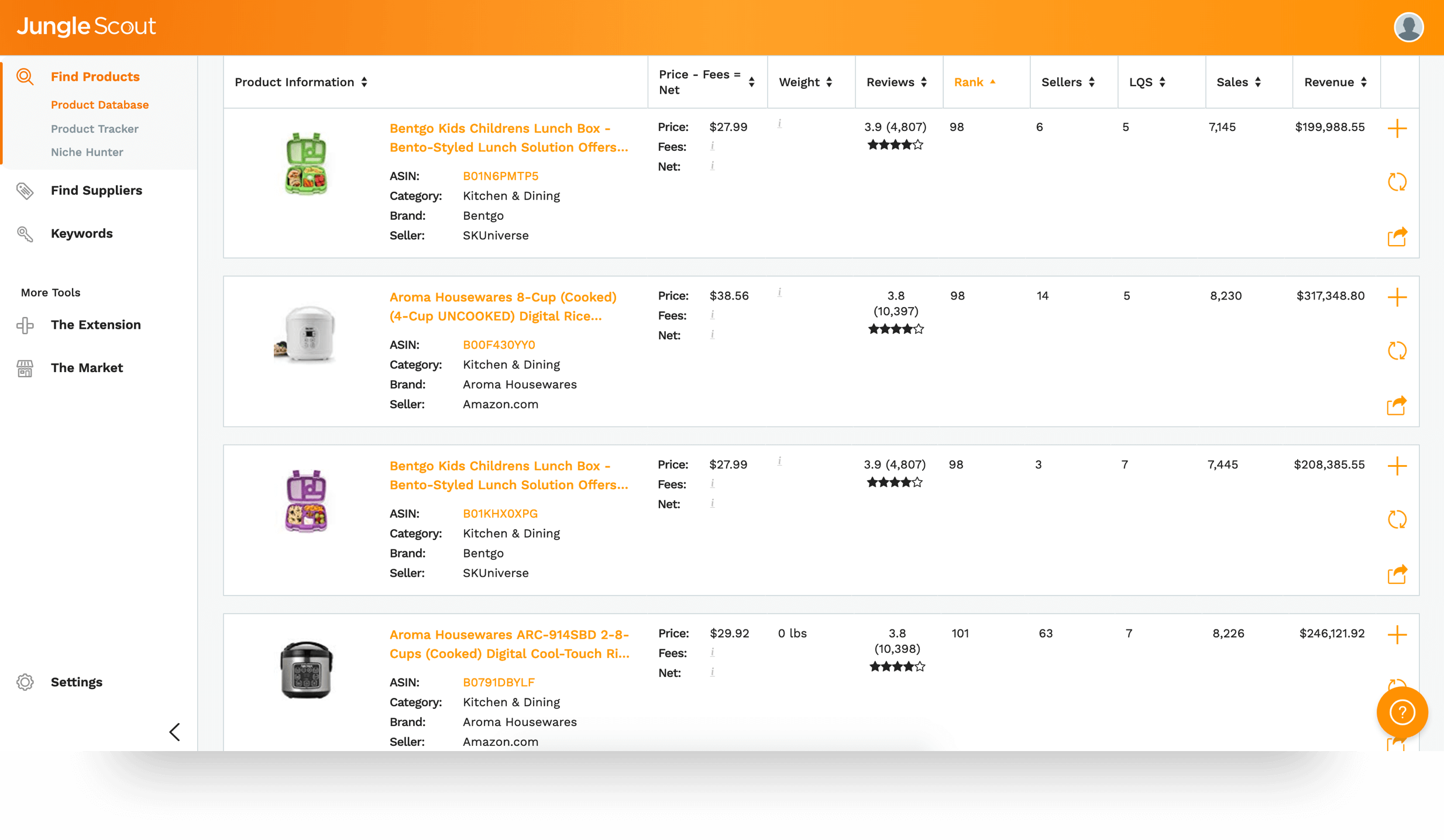 Helium10 vs JungleScout- product database