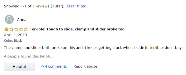one star review on amazon