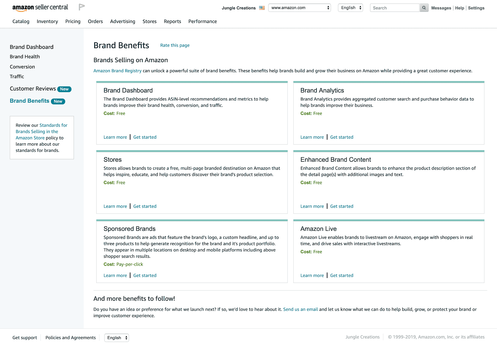 Amazon's Brand Registry benefits page