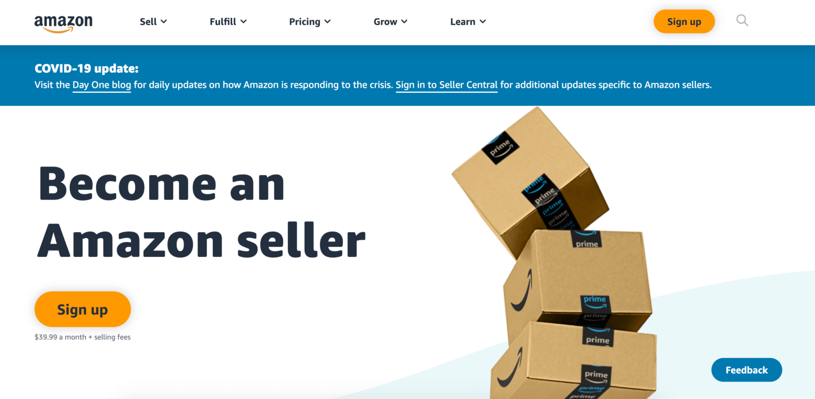 Amazon seller registration: homepage