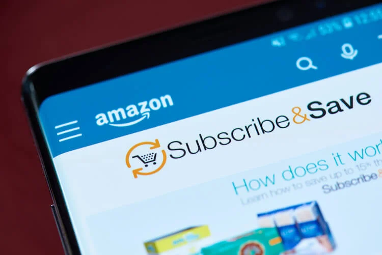 Amazon's subscribe and save: images shows Subscribe and Save homepage on a mobile phone