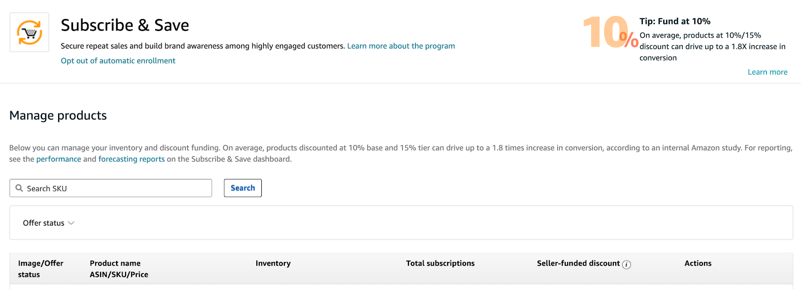 Amazon Subscribe & Save: managing products in Seller Central
