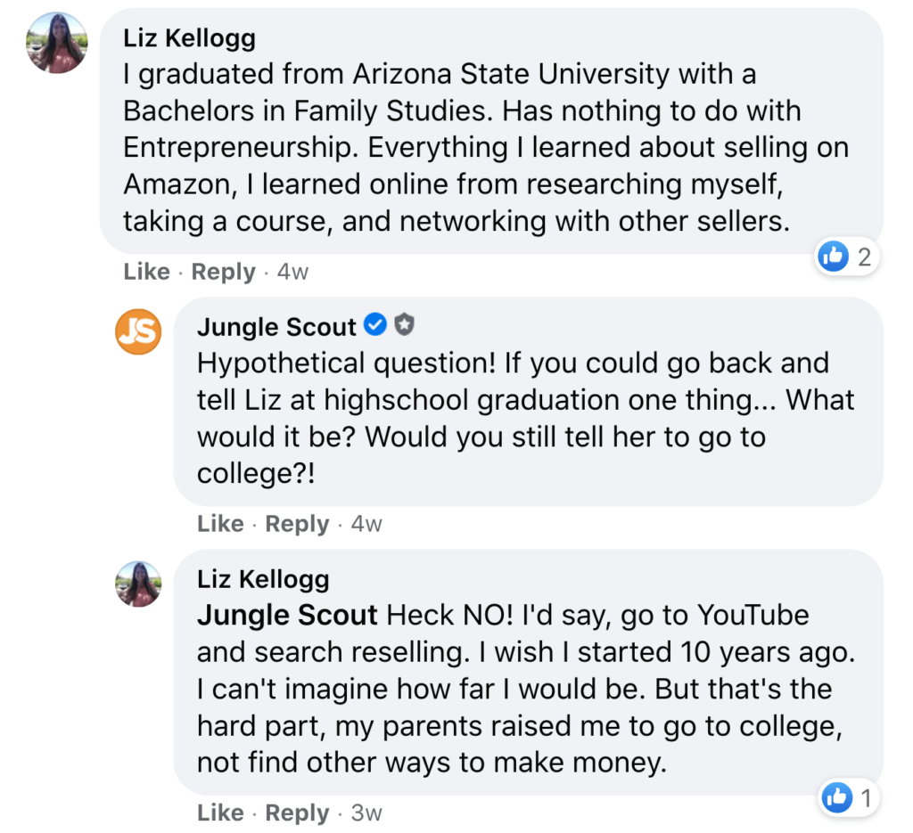 Amazon business without degree: Seller comments from social media