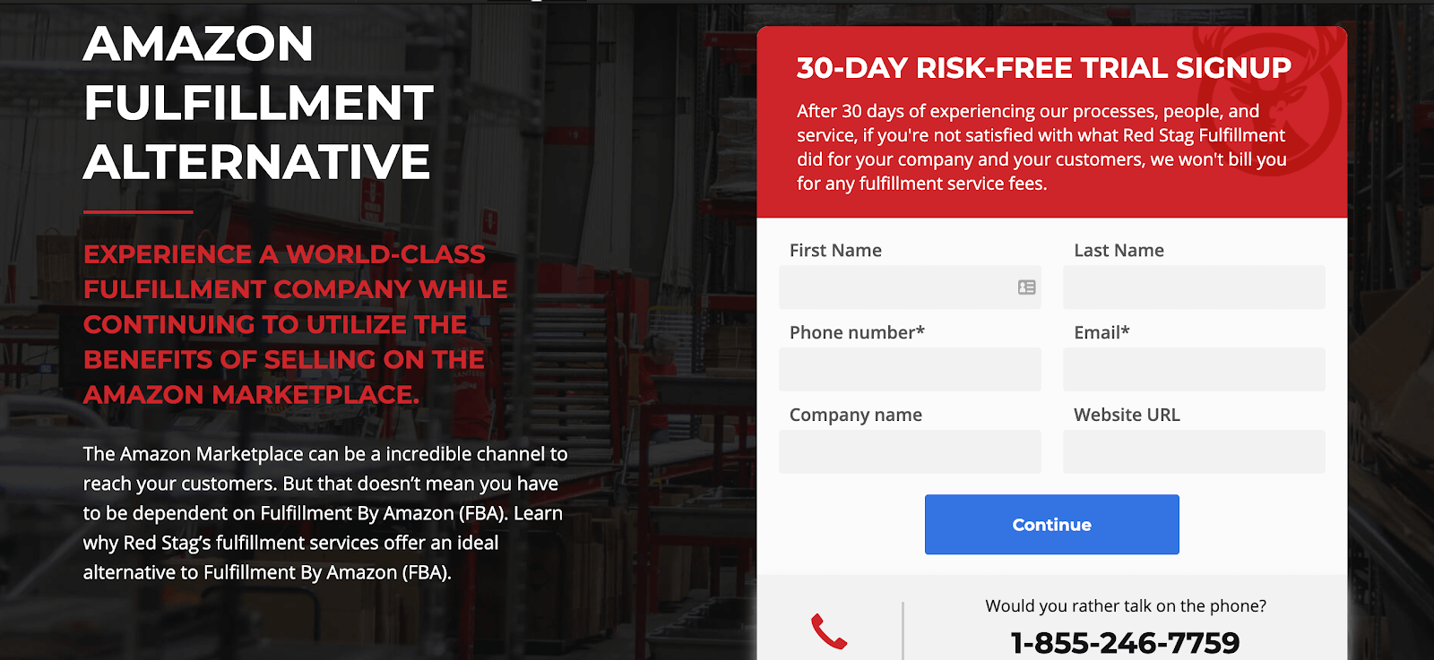 Amazon's fulfillment alternatives: trial signup page