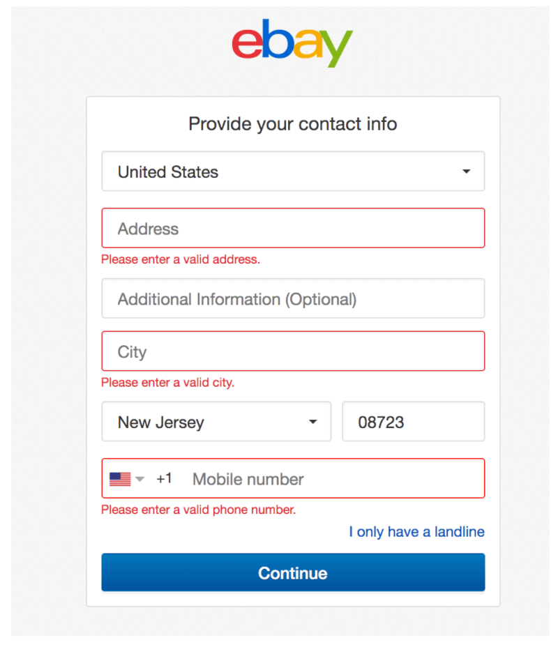 contact information form eBay