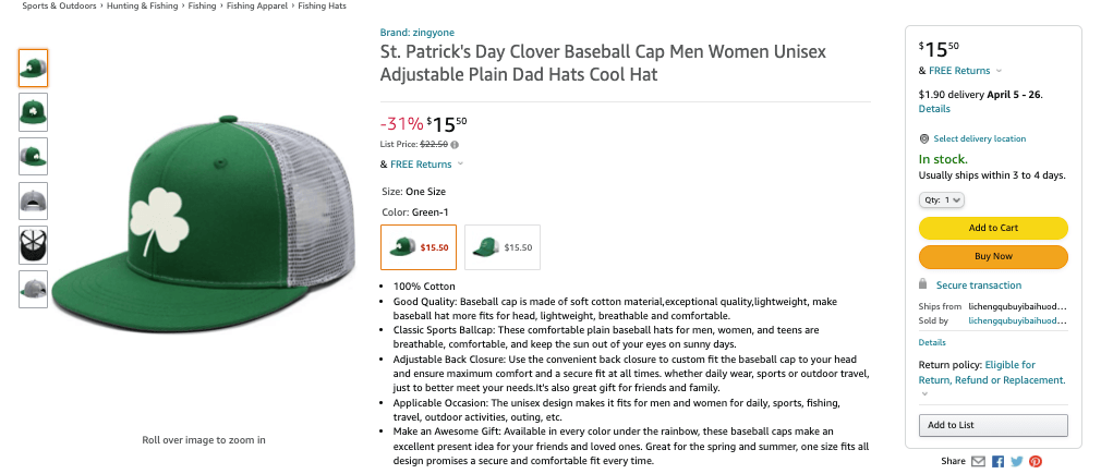 St. Patrick's Day baseball cap