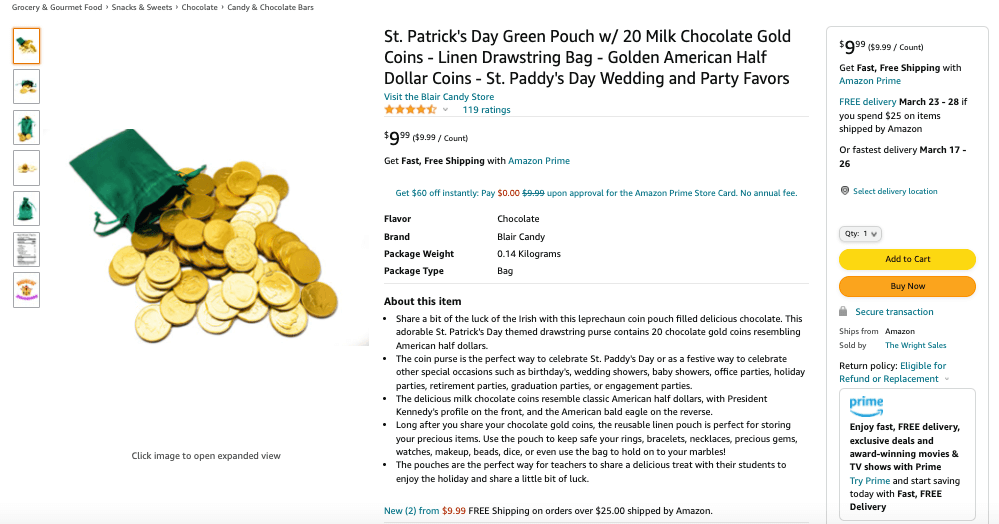 St. Patrick's Day chocolate coins