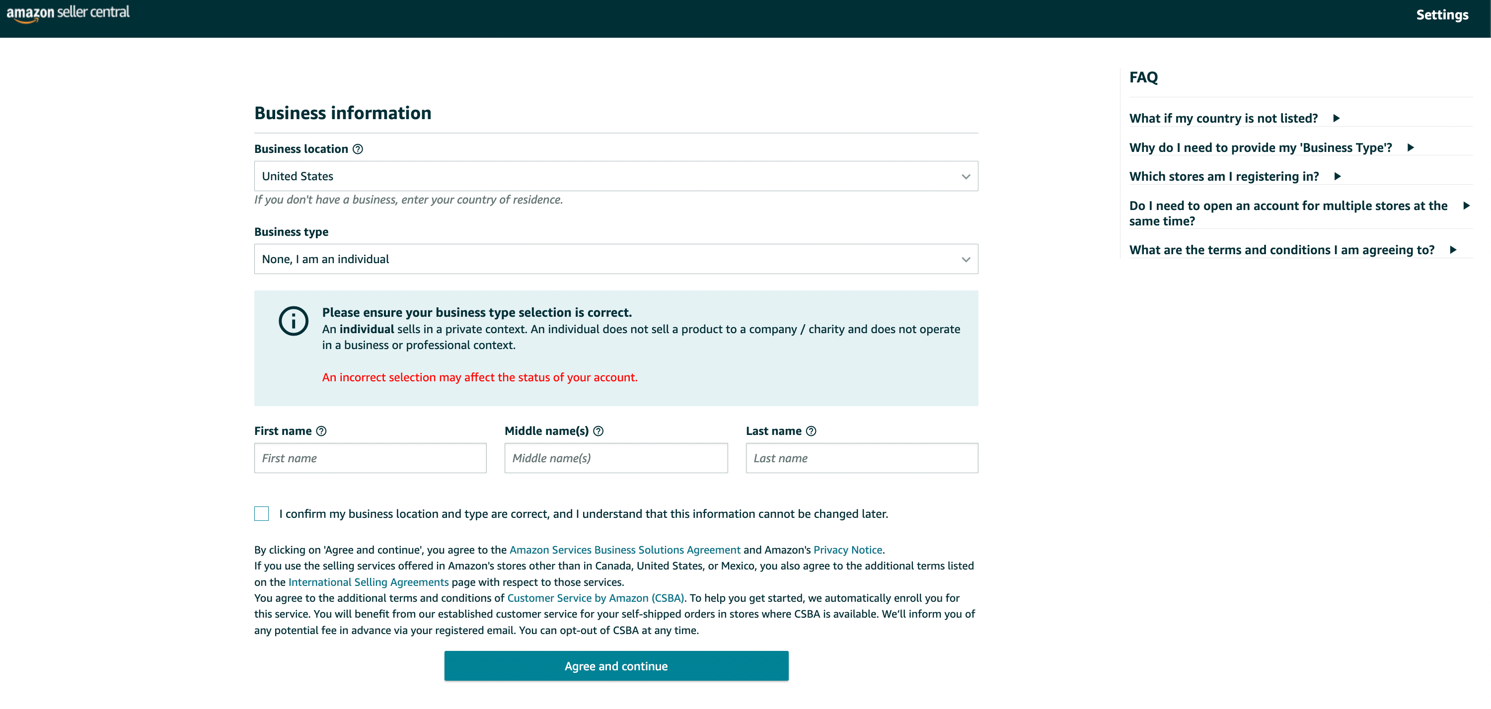 Setting up an  Seller Account