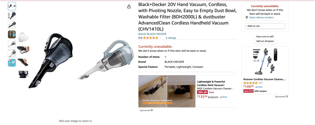 BLACK+DECKER 20V Cordless Handheld Vacuum with Pivoting Nozzle and Washable  Filter (BDH2000L), Black