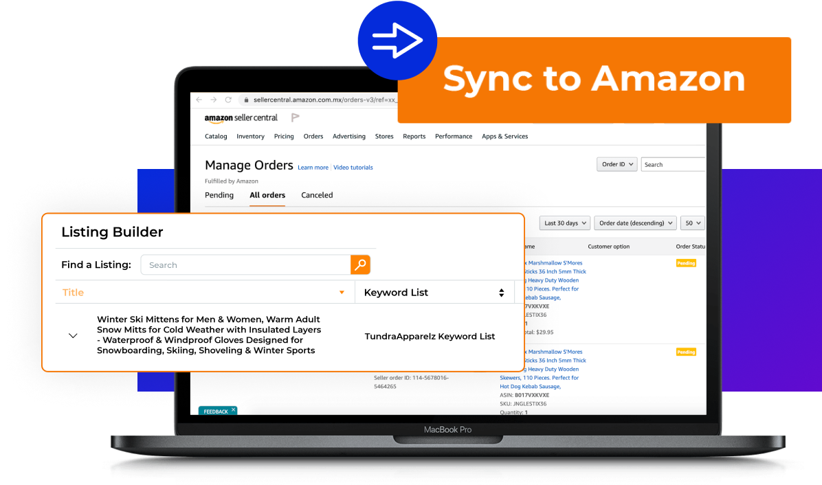 Laptop showing how to sync your listing with Amazon