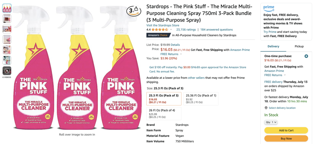 The Pink Stuff, Miracle Multi-Purpose Household Cleaner, Liquid Spray,  25.36 fl. oz.