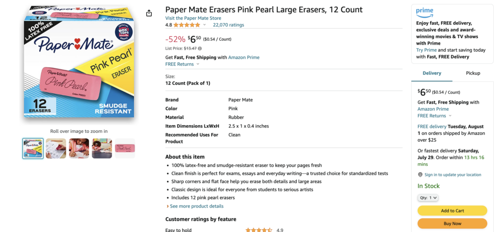 Blue Summit Supplies Pink Erasers, 100 Pack
