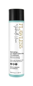An image of a bottle of Flawless brand conditioner. The bottle is light blue with a white label and a blue cap. The label reads "Flawless by Gabrielle Union Hydrating Co-Wash Cleansing Conditioner."