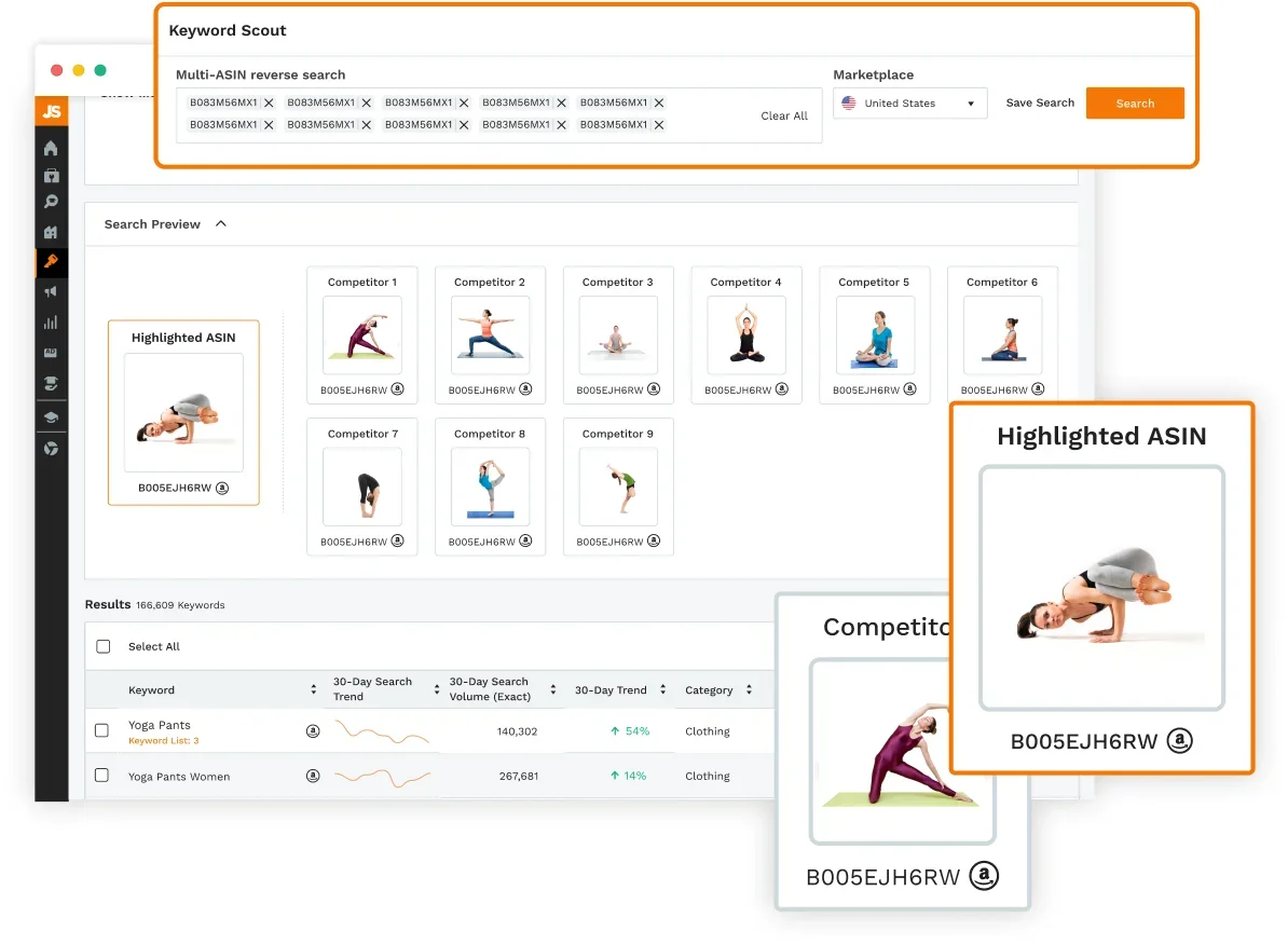 Reverse ASIN search feature on the Amazon Keyword Research Tool